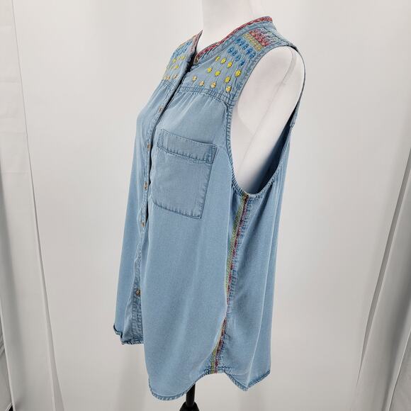 Maeve by Anthropologie Top Womens 12 Sleeveless Embroidered Button Up Tunic - Picture 5 of 11